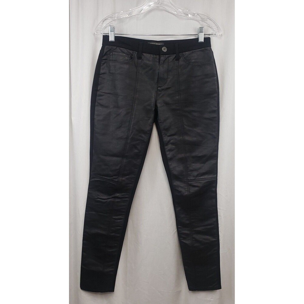 Banana Republic Women's Faux Leather Front Pants Black Sloan Fit Size 2